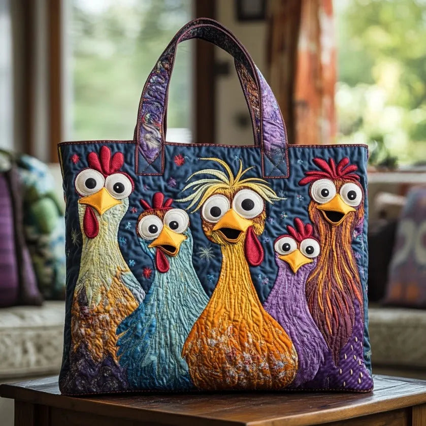 Borsa artigianale con galline colorate