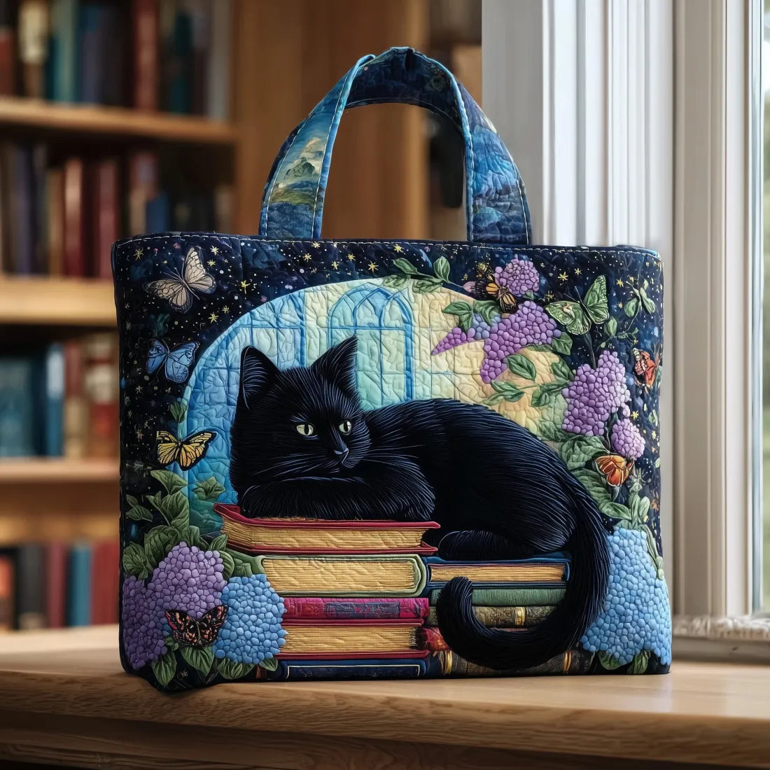 Borsa a tracolla artigianale con gatto nero