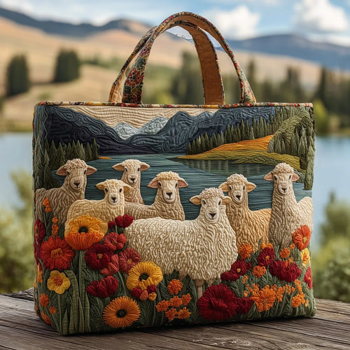 Borsa artigianale con pecore al lago