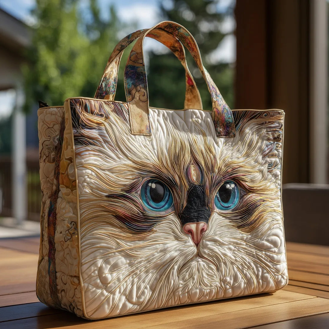Borsa artigianale con gatto bianco