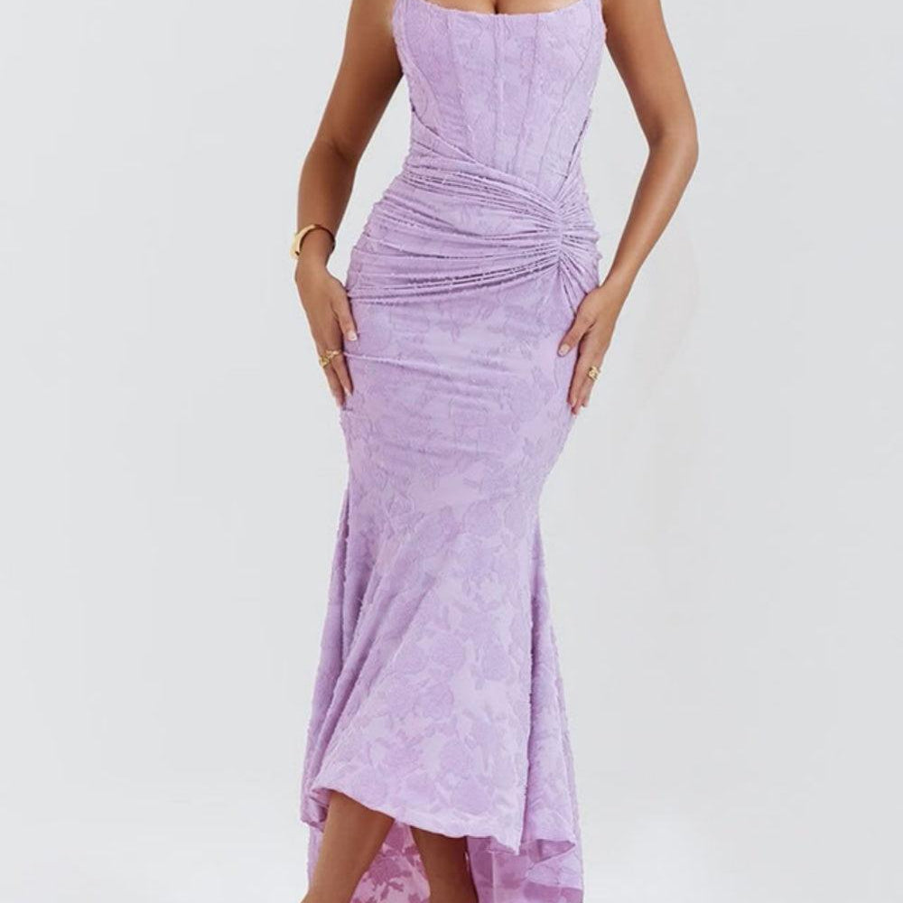 Giulia | Abito maxi floreale blu campanula
