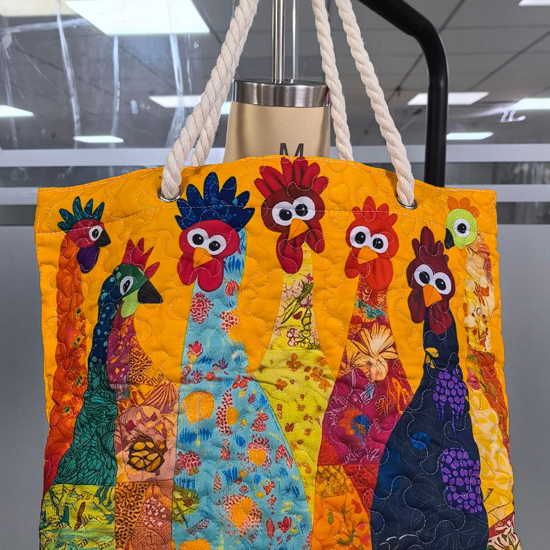 Borsa da Mare Artigianale – Colorful Roosters (Standard)