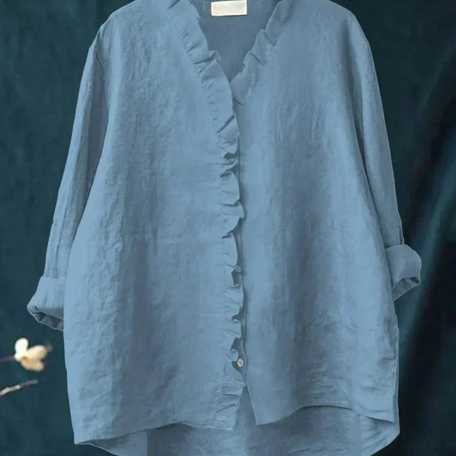 Sanela | Camicia Casual in Cotone e Lino con Volant Elegante