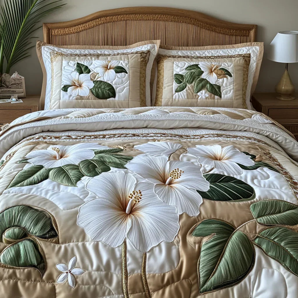 Set Letto Trapuntato 3 Pezzi – White Hibiscus
