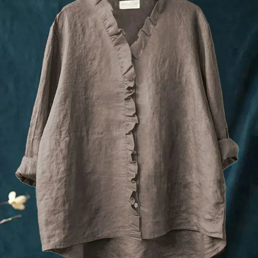 Sanela | Camicia Casual in Cotone e Lino con Volant Elegante
