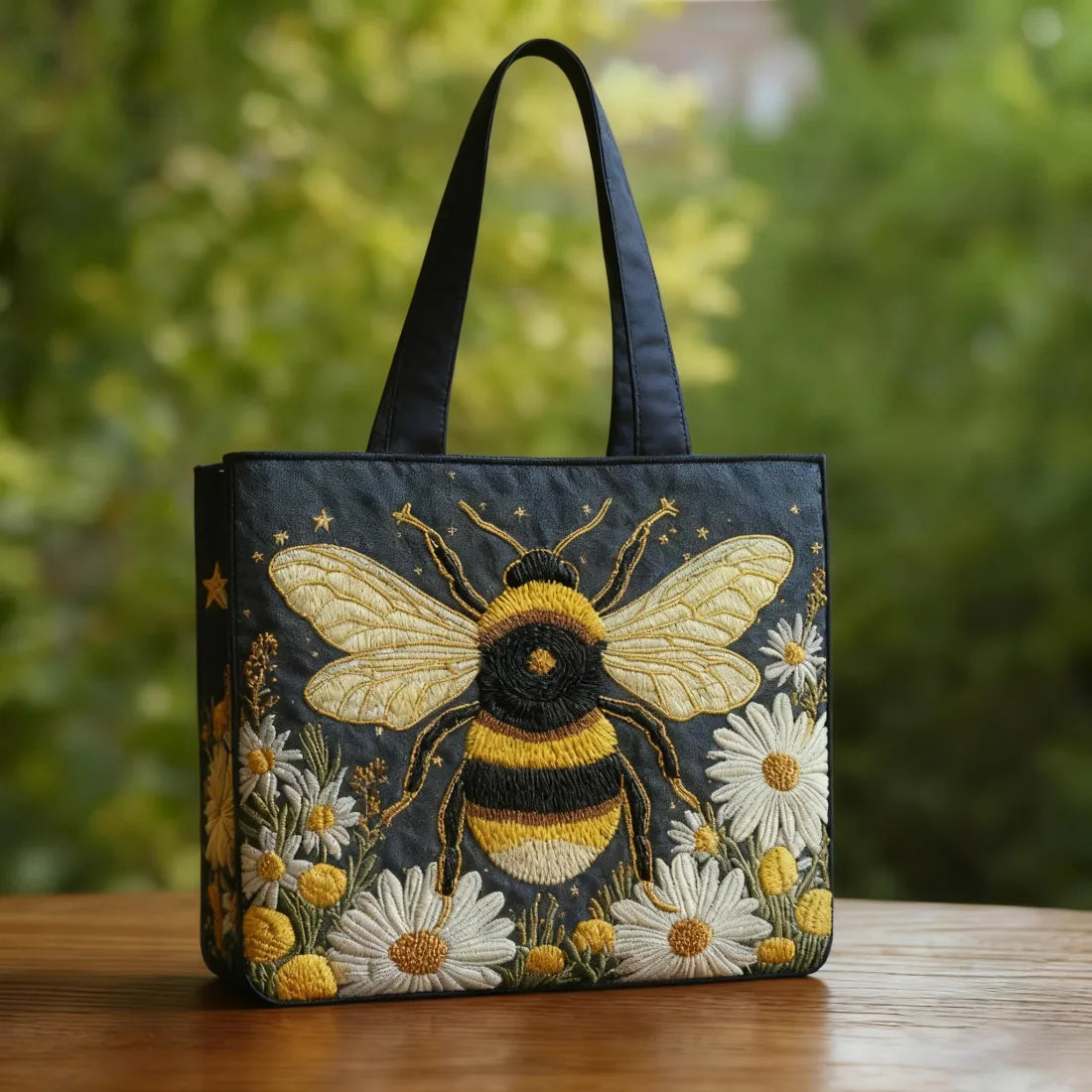 Borsa artigianale con api, margherite e stelle