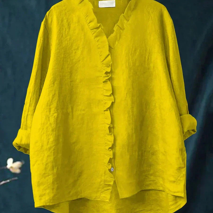 Sanela | Camicia Casual in Cotone e Lino con Volant Elegante
