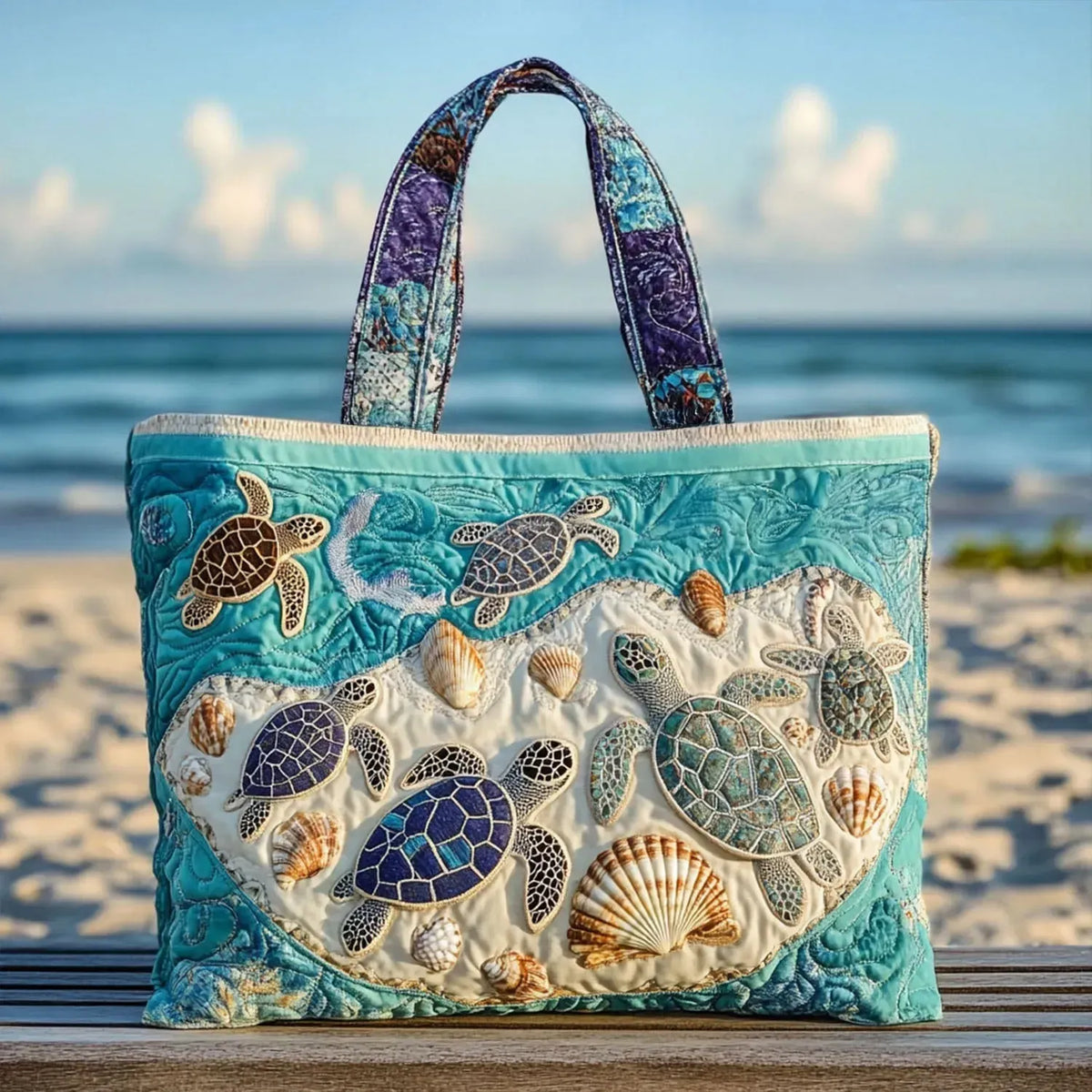 Borsa artigianale con tartarughe abbracciate