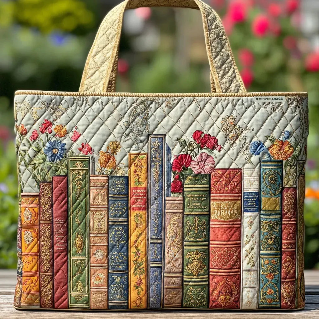 Borsa artigianale con motivo biblioteca