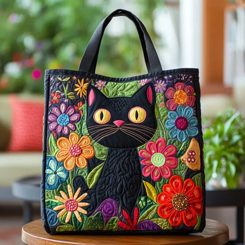 Borsa artigianale con gatto nero