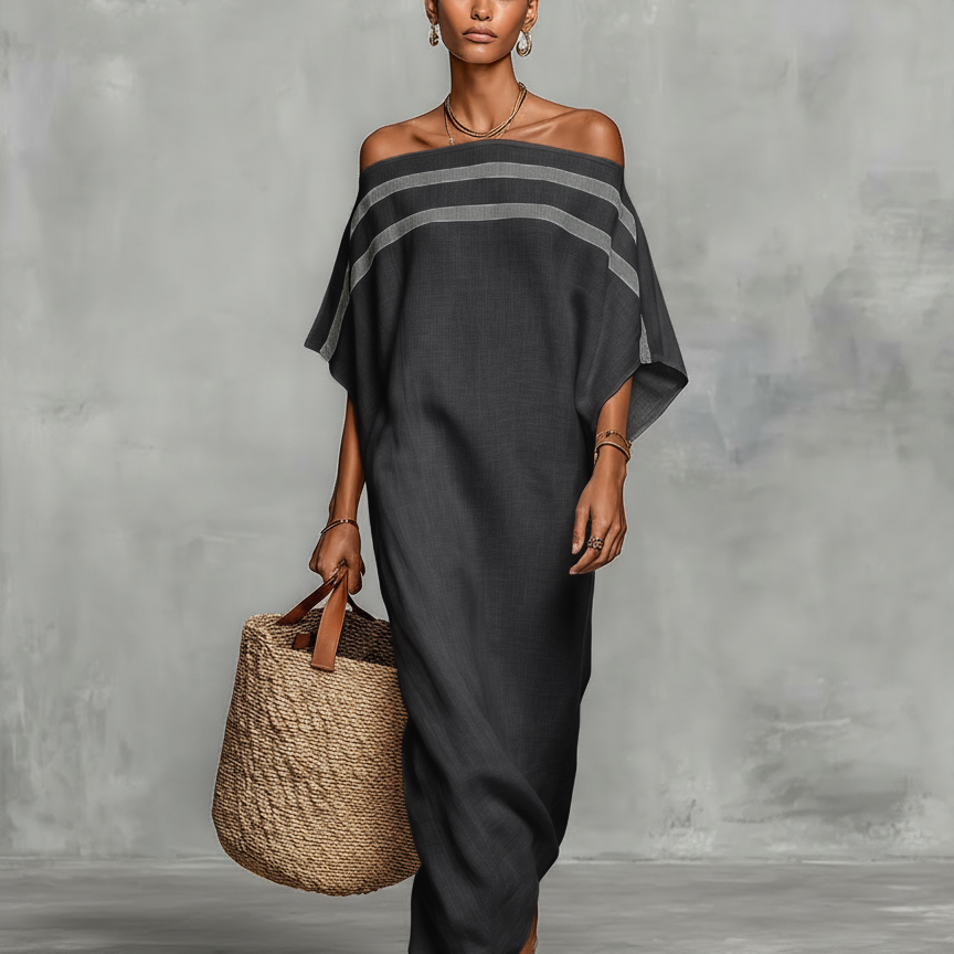 Viola - Abito Maxi Minimalista in Lino con Spalle Scoperte