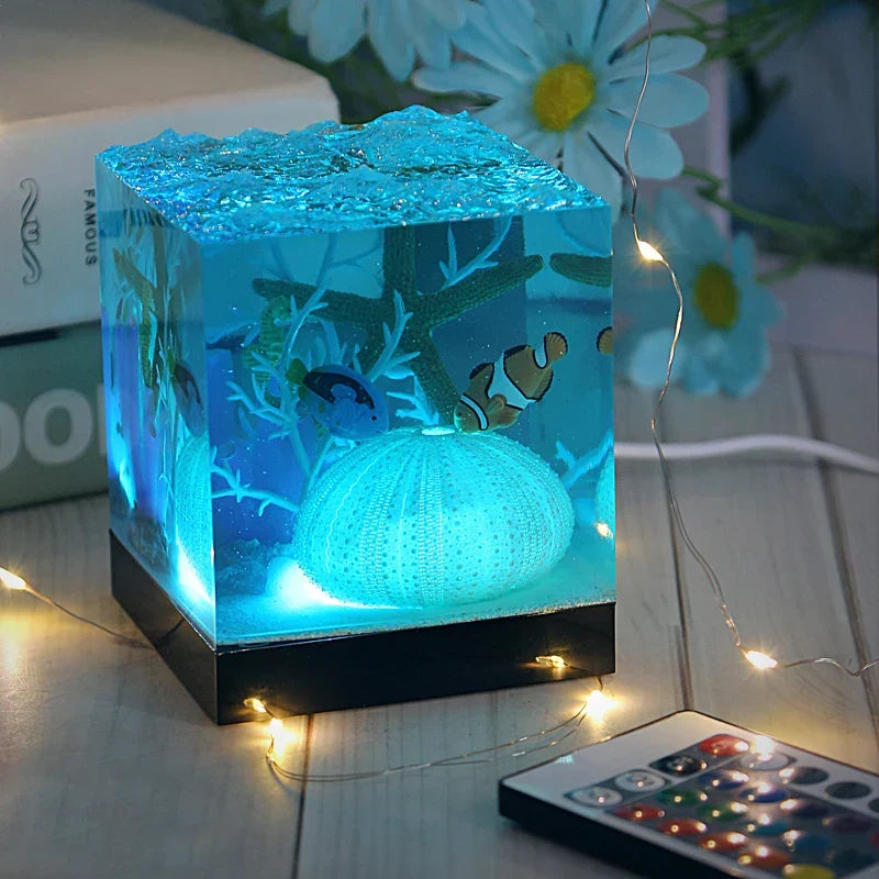 Cubo Luminoso in Resina — Corallo e Pesci Tropicali