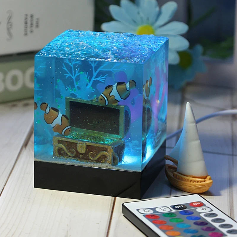 Cubo Luminoso in Resina — Corallo e Pesci Tropicali