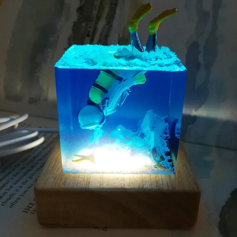 Cubo Luminoso in Resina — Corallo e Pesci Tropicali