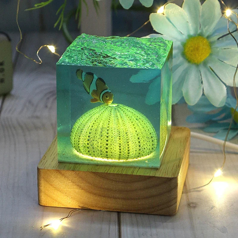 Cubo Luminoso in Resina — Corallo e Pesci Tropicali