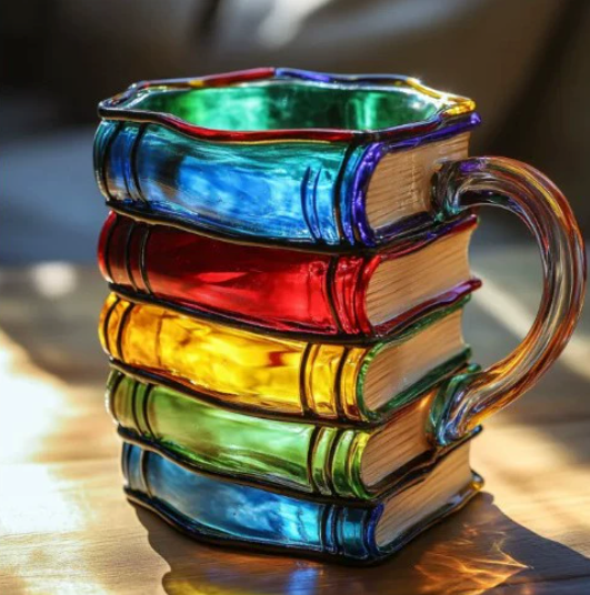 Tazza Colorata a Tema Libri Fatta a Mano