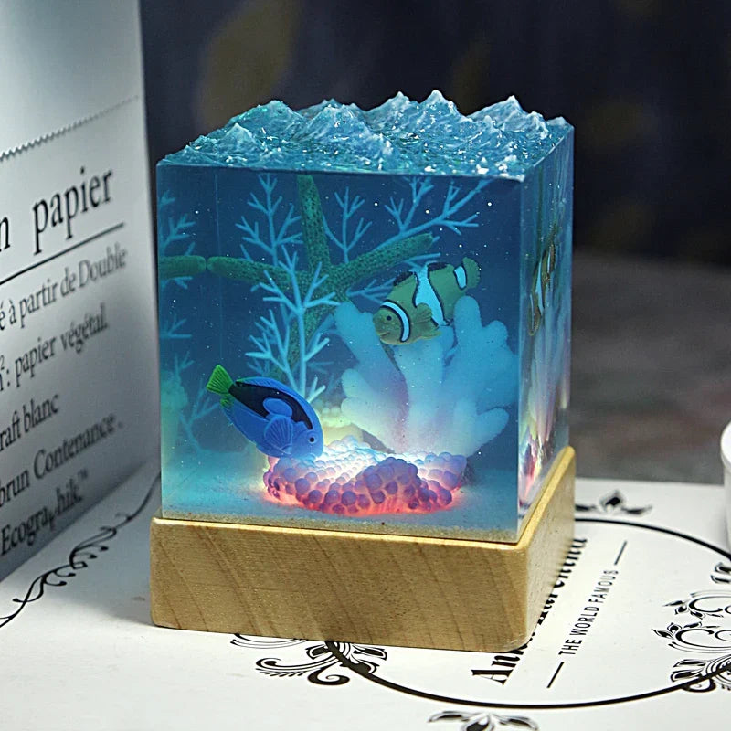 Cubo Luminoso in Resina — Corallo e Pesci Tropicali