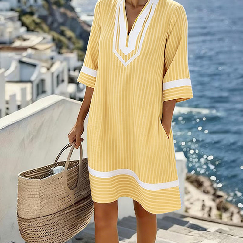 Beatrice | Abito Vintage a Righe con Scollo a V