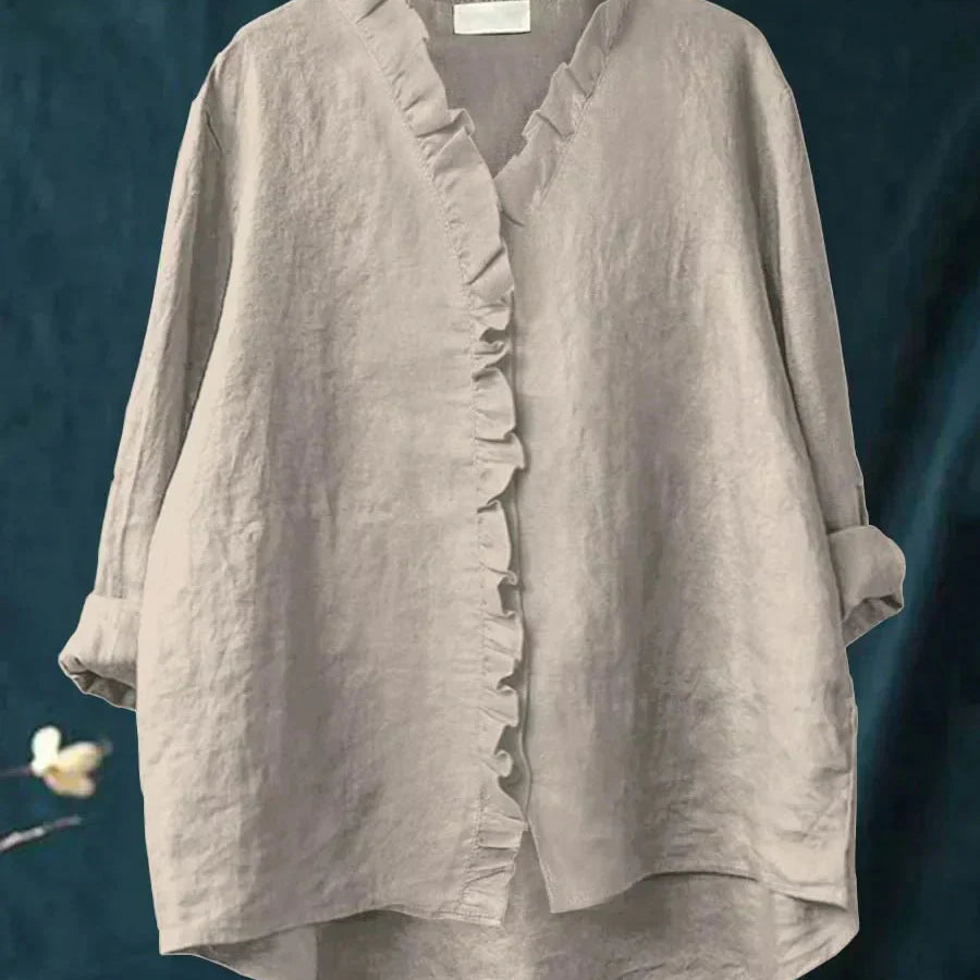 Sanela | Camicia Casual in Cotone e Lino con Volant Elegante
