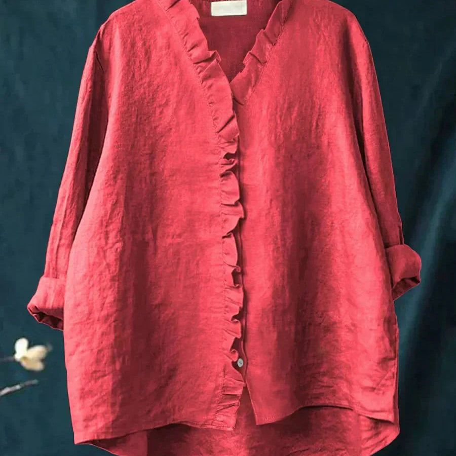 Sanela | Camicia Casual in Cotone e Lino con Volant Elegante