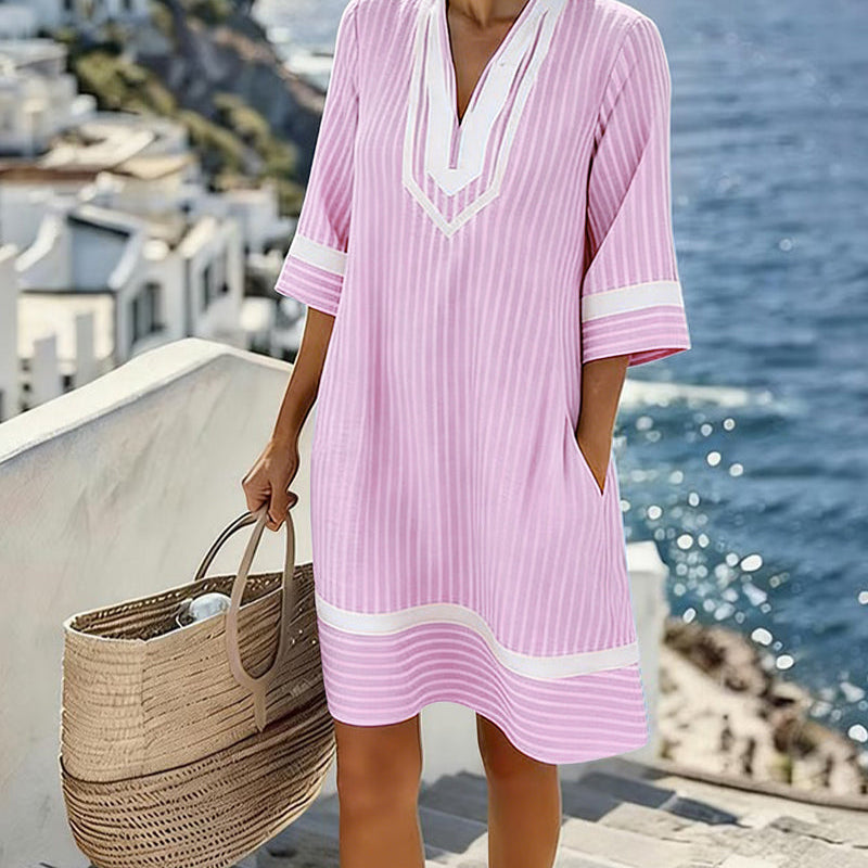 Beatrice | Abito Vintage a Righe con Scollo a V