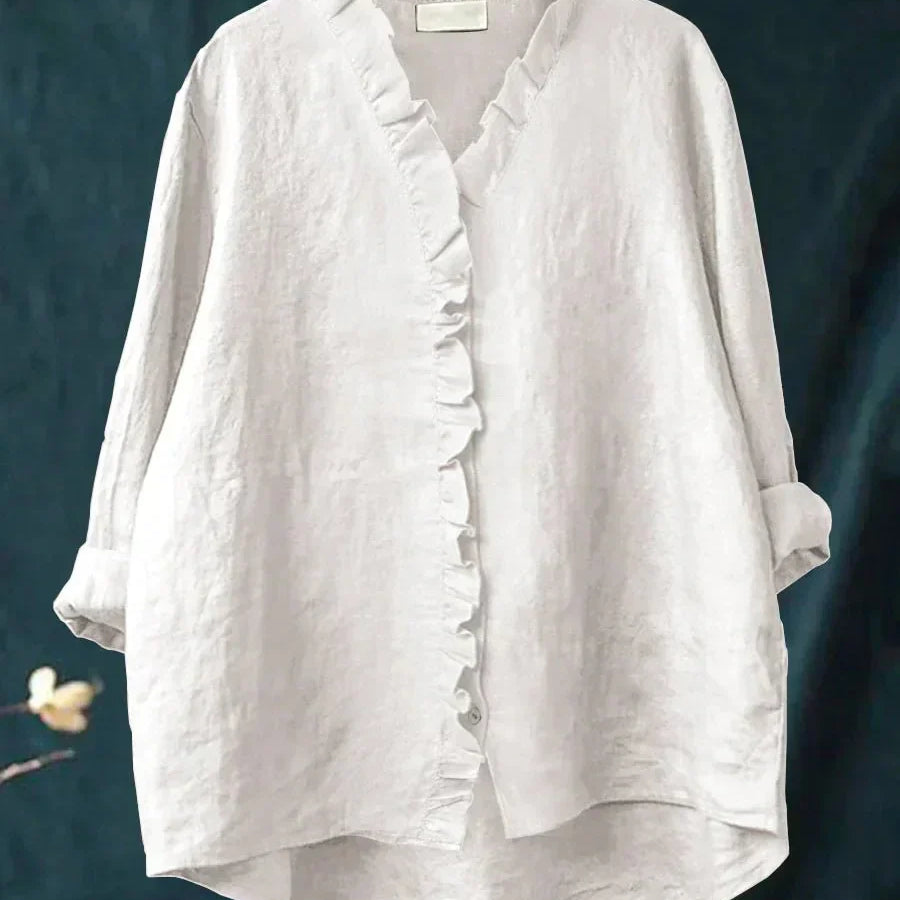 Sanela | Camicia Casual in Cotone e Lino con Volant Elegante