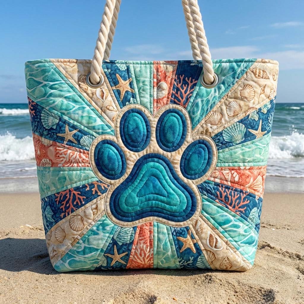 Borsa da Mare Artigianale – Paw Prints Motif
