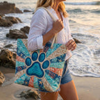 Borsa da Mare Artigianale – Paw Prints Motif
