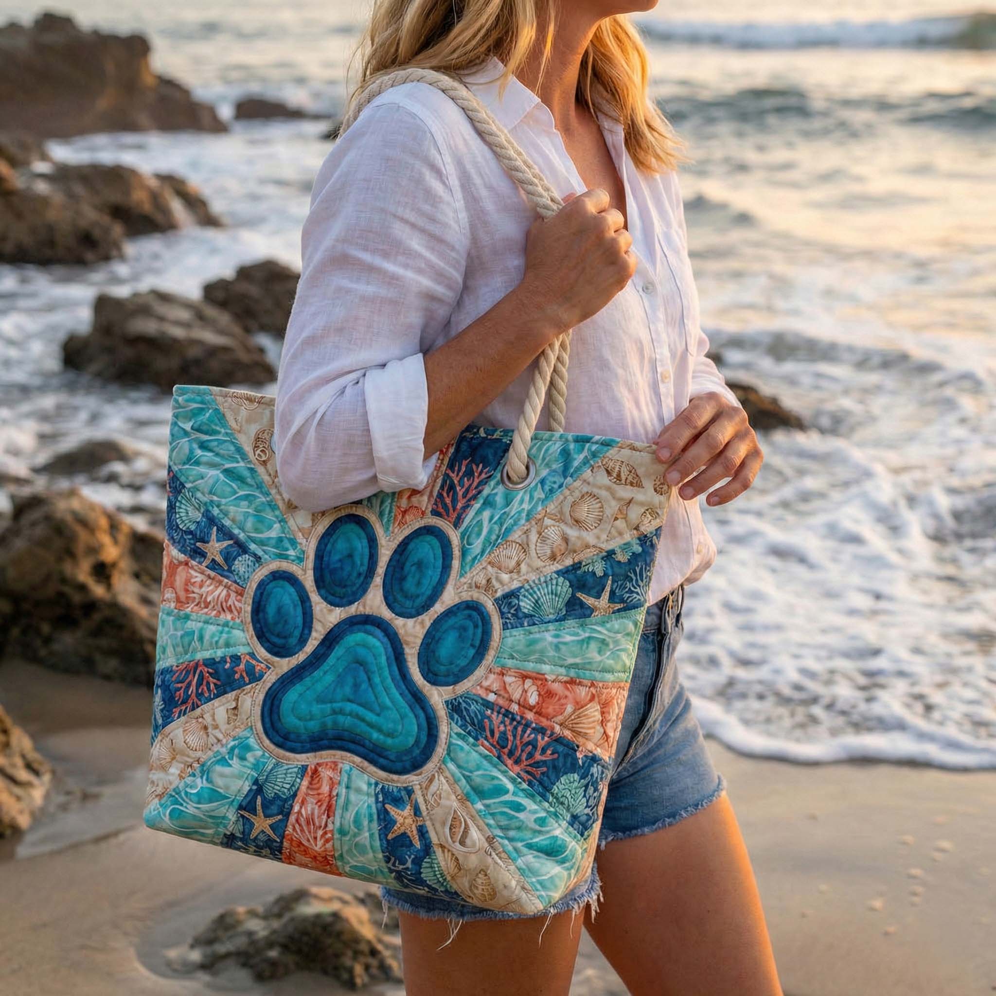 Borsa da Mare Artigianale – Paw Prints Motif