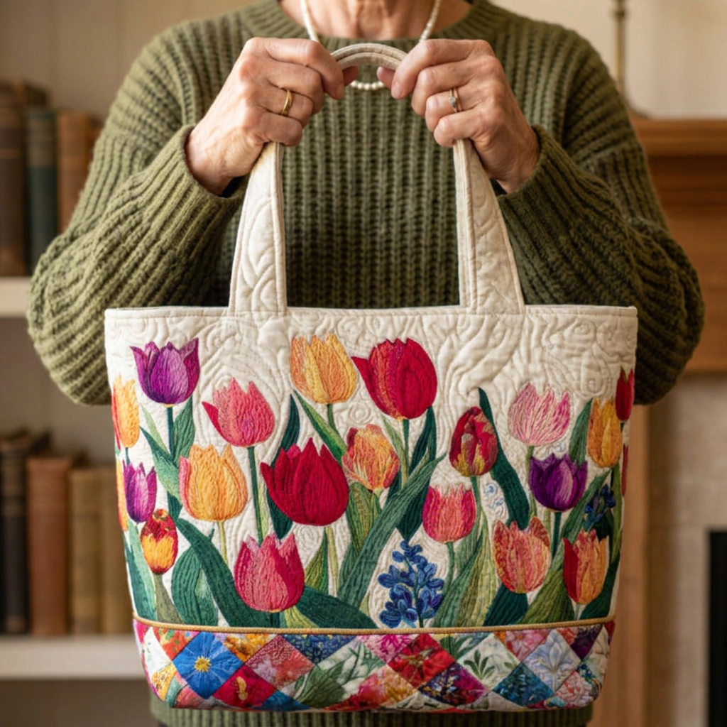 Borsa artigianale con tulipani