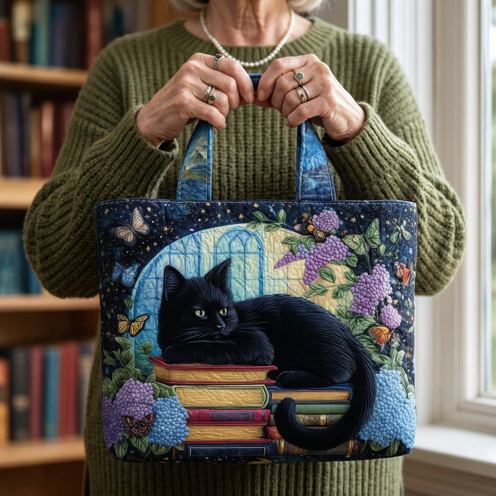 Borsa a tracolla artigianale con gatto nero